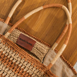 Omera Striped Raffia Bag - Caramel and Natural