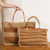 Omera Striped Raffia Bag - Caramel and Natural