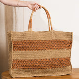 Omera Striped Raffia Bag - Caramel and Natural