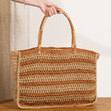 Omera Striped Raffia Bag - Caramel and Natural
