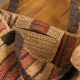 Romi Striped Raffia Bag - Pepperberry and Mustard