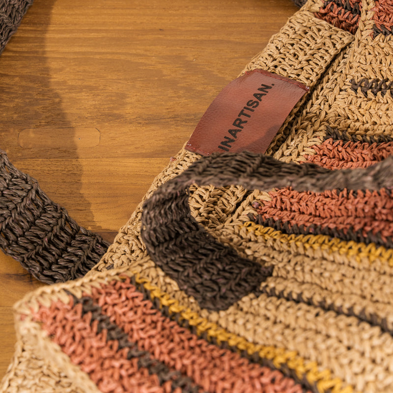 Romi Striped Raffia Bag - Pepperberry and Mustard – Inartisan.