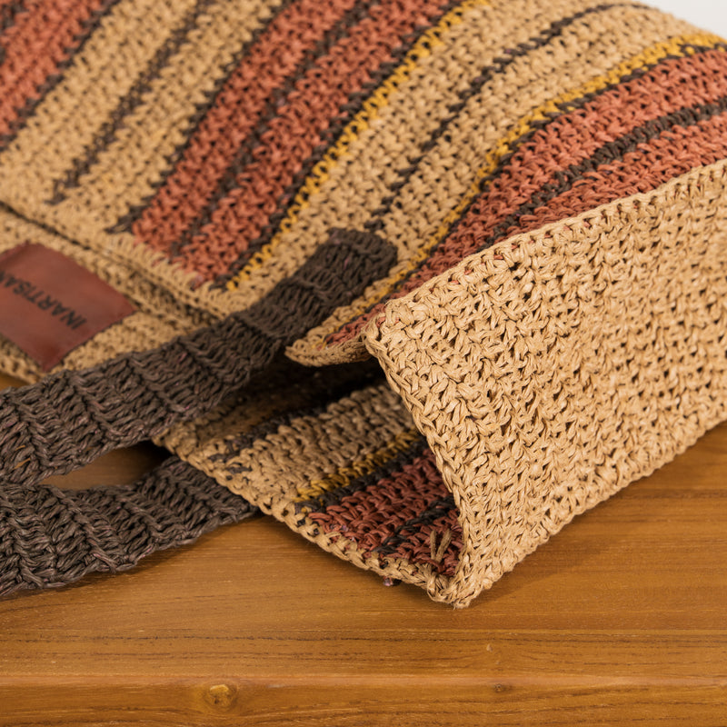 Romi Striped Raffia Bag - Pepperberry and Mustard – Inartisan.