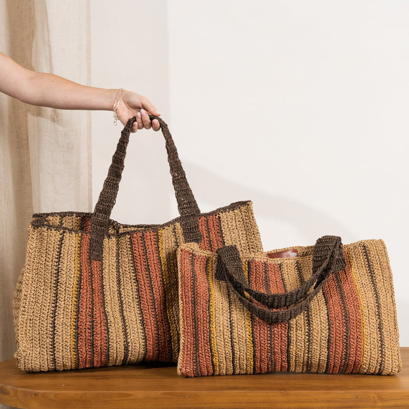 Romi Striped Raffia Bag - Pepperberry and Mustard – Inartisan.