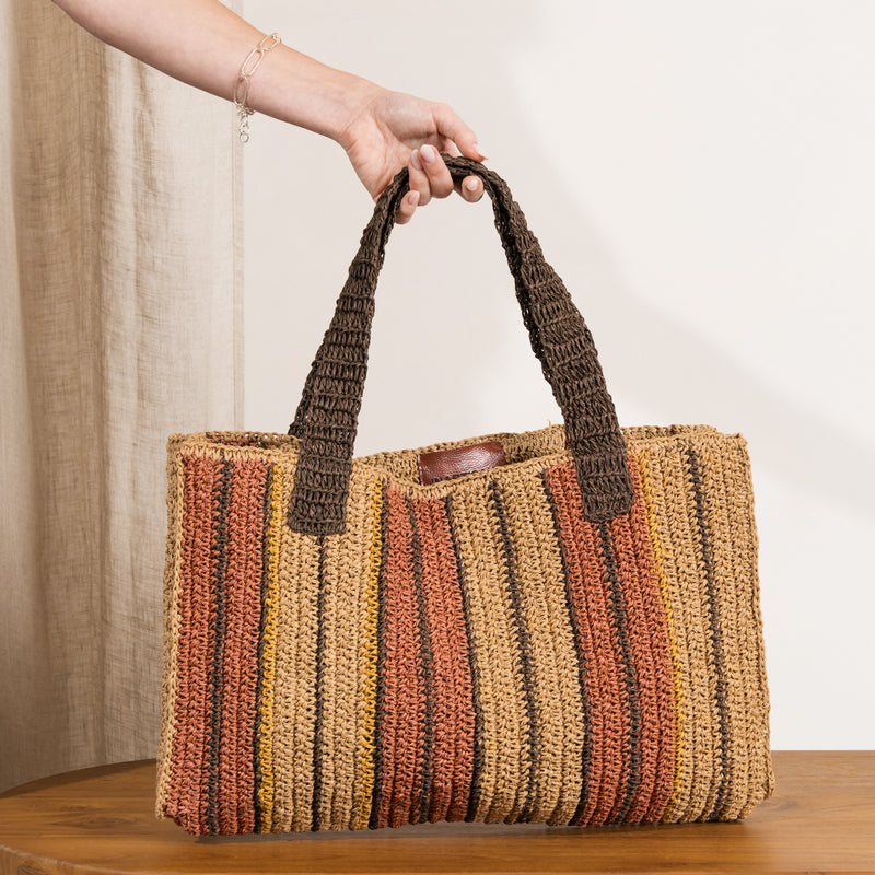 Romi Striped Raffia Bag - Pepperberry and Mustard – Inartisan.