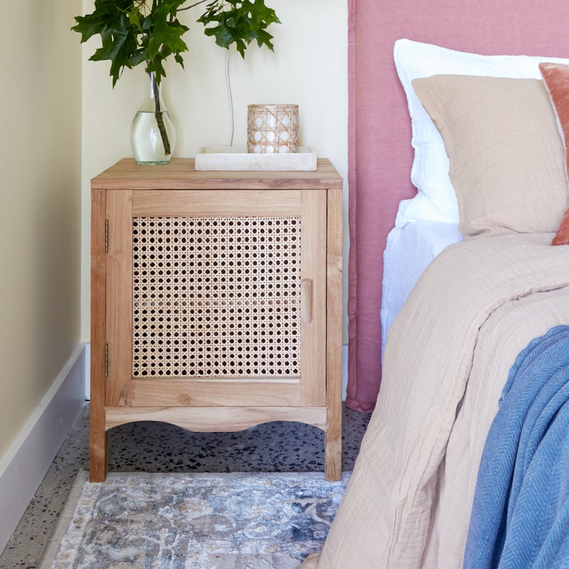 Edena Teak and Rattan Bedside Table