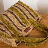 Soline Striped Raffia Bag - Olive & Hazelnut Stripe