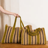 Soline Striped Raffia Bag - Olive & Hazelnut Stripe
