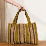 Soline Striped Raffia Bag - Olive & Hazelnut Stripe