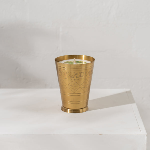 Handpoured Soy Candle in Brass Lassi Cup
