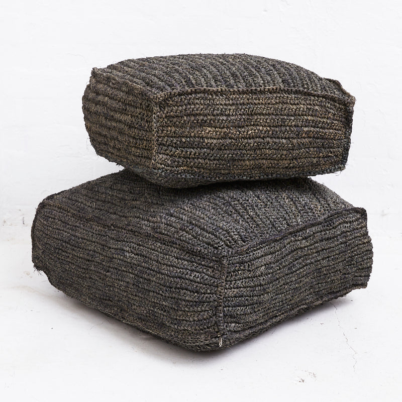 Square Seagrass Floor Cushions - Black