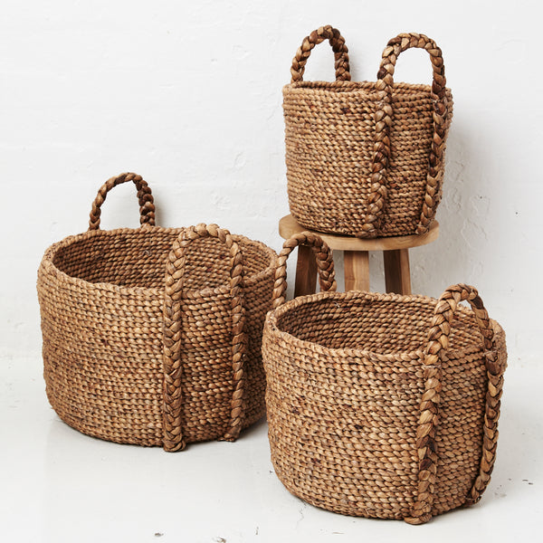 Ruhi Plaited Handle Waterhyacinth Basket