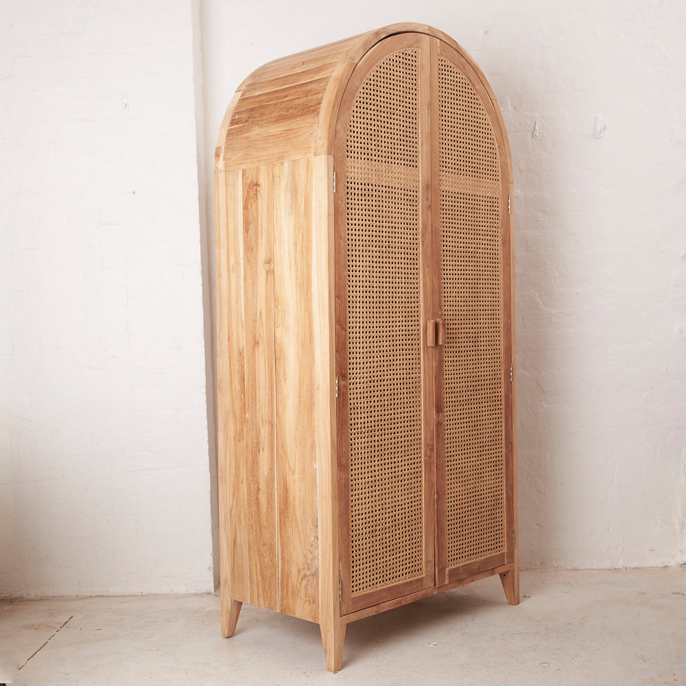 Navah Rattan and Teak Rounded Wardrobe – Inartisan.