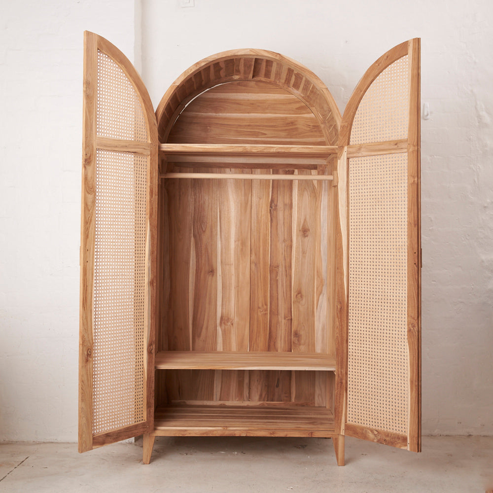 Navah Rattan and Teak Rounded Wardrobe – Inartisan.