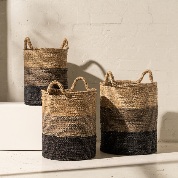 Striped Seagrass Laundry Basket